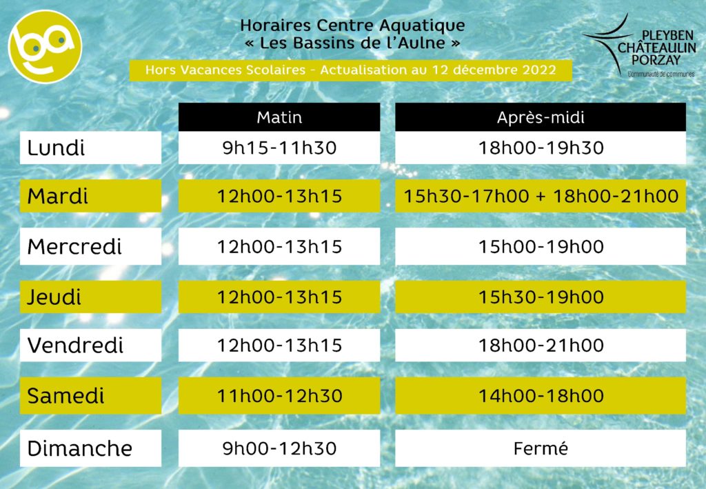 horaires piscine chateaulin 12 décembre 2022