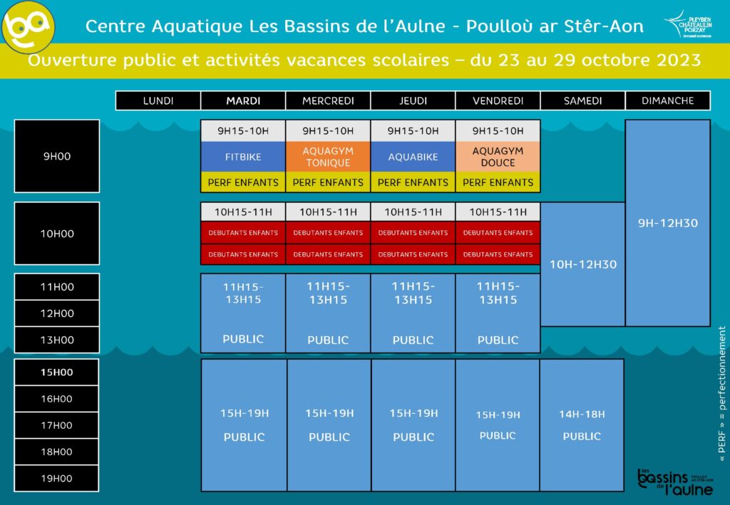 Horaires vacances scolaires Toussaint piscine