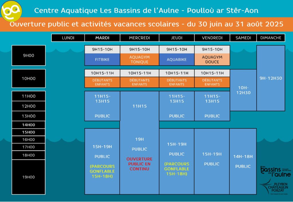 horaires été piscine chateaulin