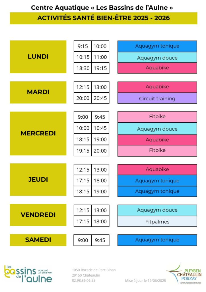 activités aqua gym piscine chateaulin 2025 2026