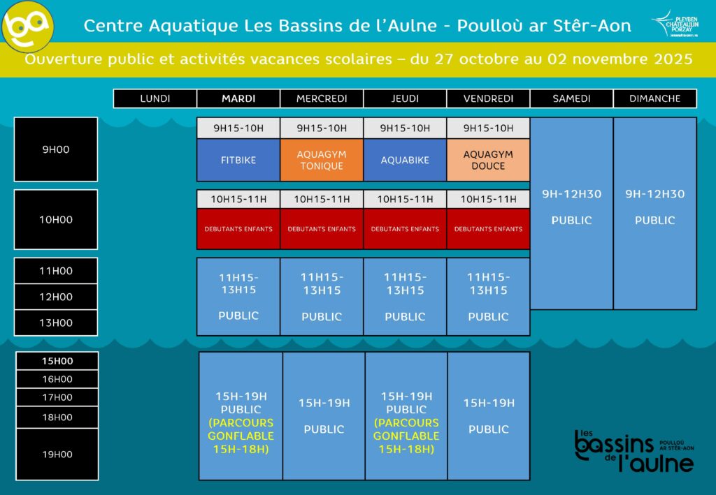 horaires vacances Toussaint piscine chateaulin