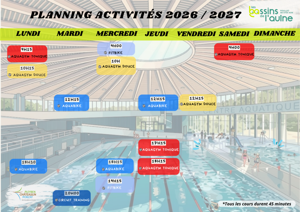 planning activités bassins aulne piscine chateaulin