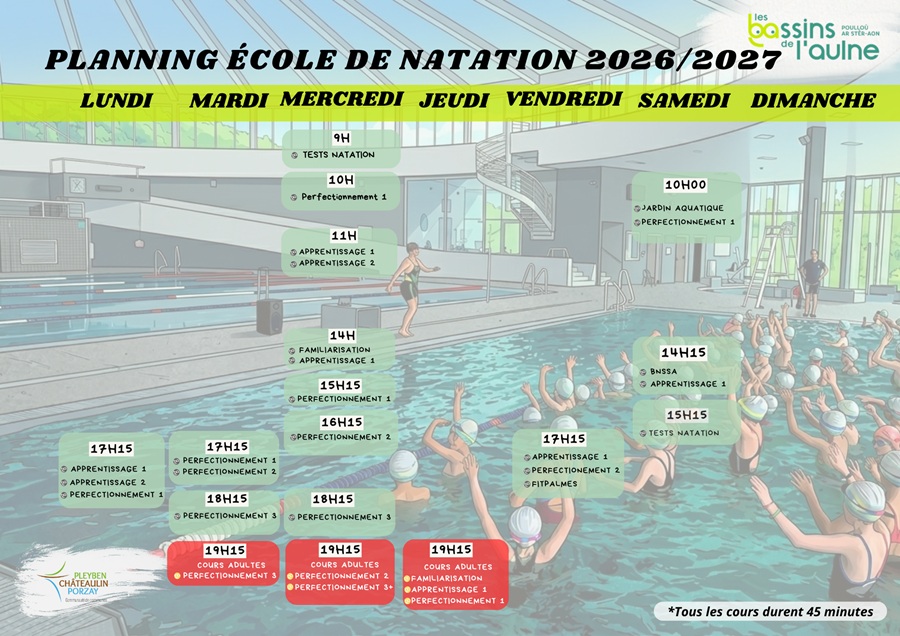 planning école natation bassins aulne piscine apprendre nager chateaulin